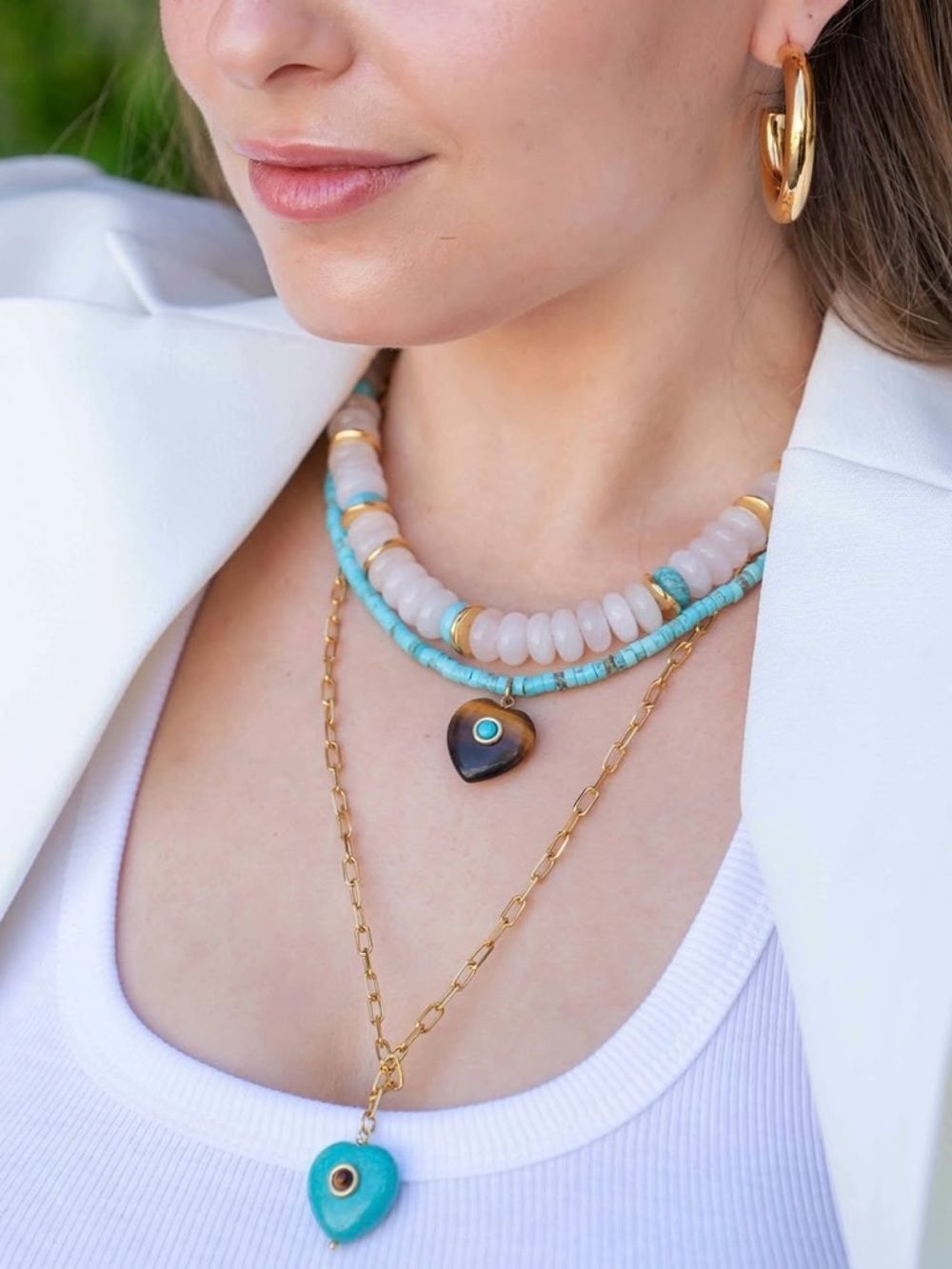 Gold Chain Necklace with Turquoise Heart Charm by Mayamar - Picture 5 of 5